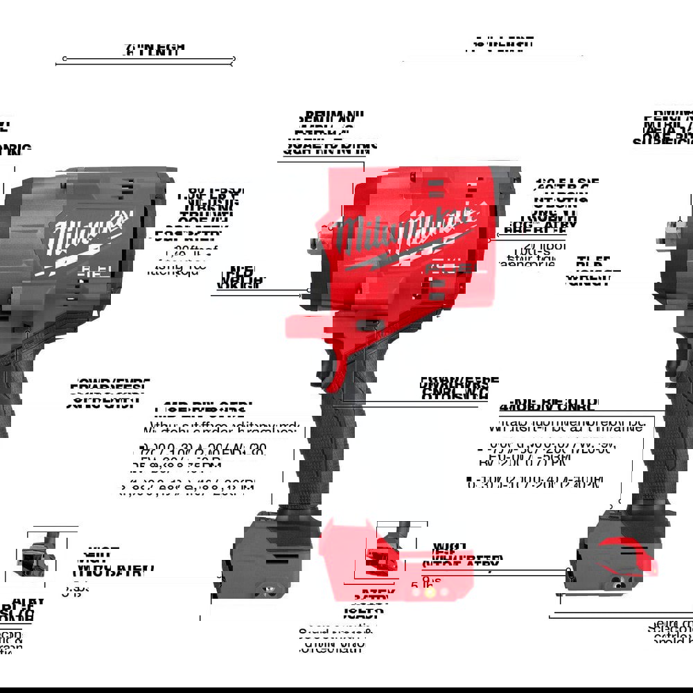 Cordless Impact Wrenches & Ratchets; Voltage: 18.00 ; Handle Type: Pistol Grip ; Speed (RPM): 0 to 2000 ; Torque (Ft/Lb): 1200 ; Brushless Motor: Yes ; Battery Chemistry: Lithium-ion